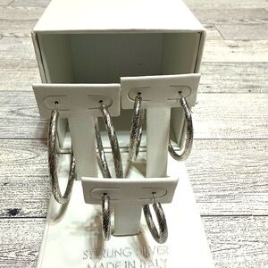 set of sterling silver textured hoop earrings made in Italy